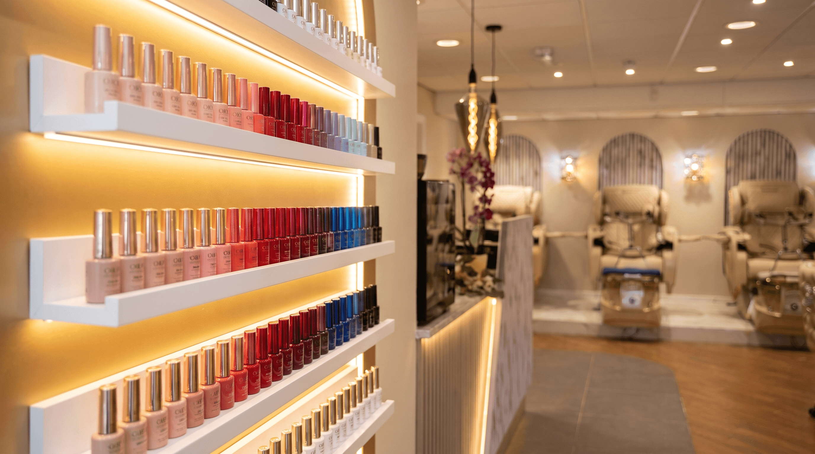 Gel polish colour wall at M1 Nails